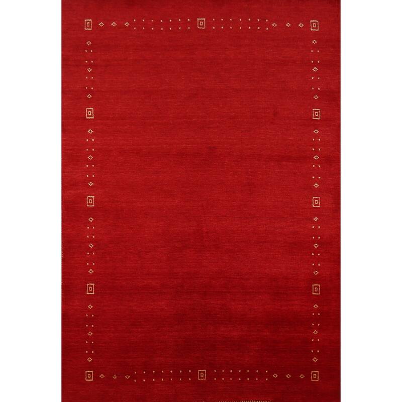 Tribal Red Gabbeh Indian Area Rug Hand-Knotted Wool Carpet - 5'10" x 7'9"