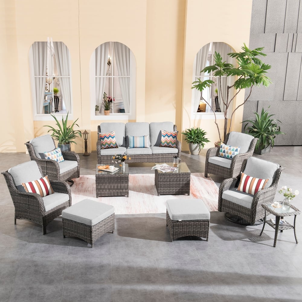 OVIOS 10-piece Patio Swivel Chair Conversation Set with tables