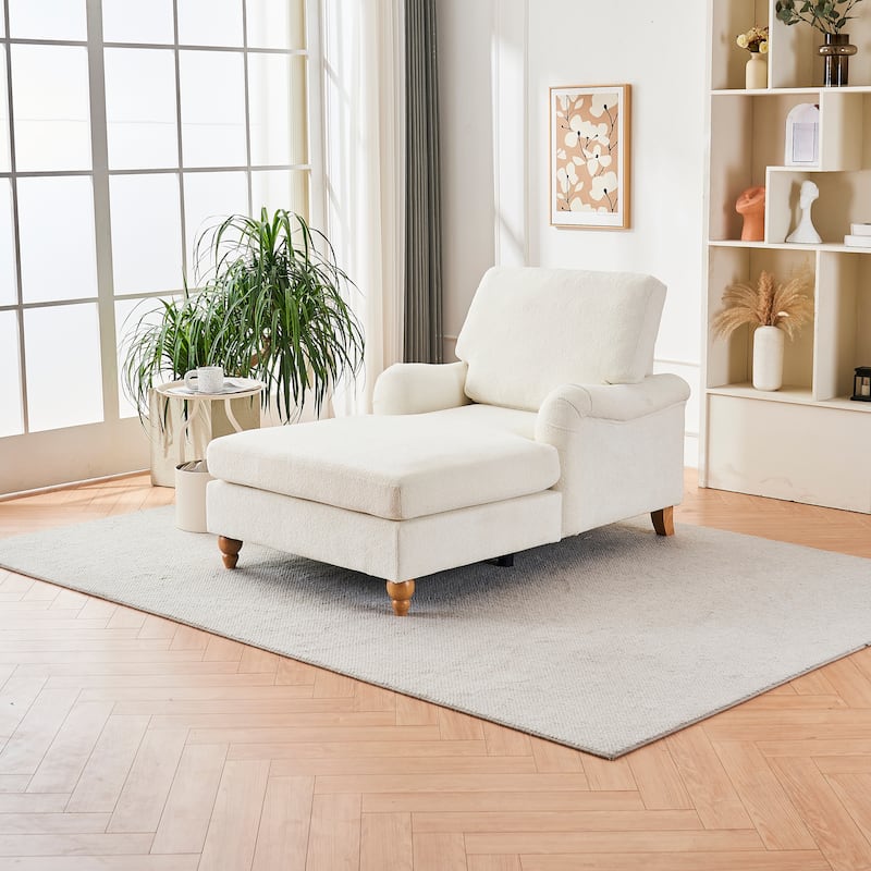 Modern Mid-Century Indoor Oversized White Foam Chaise Lounger Sleeper Sofa