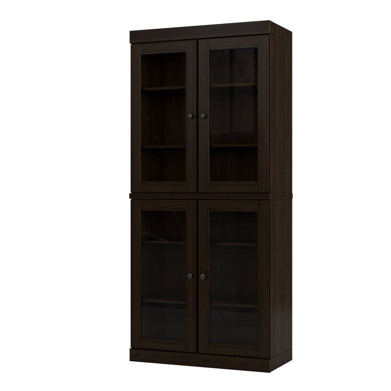 100% Solid Wood Tall Bookcase with Glass Doors, Adjustable Shelves, Modular Storage Bookshelf, 32" W x 71.5" H - Espresso