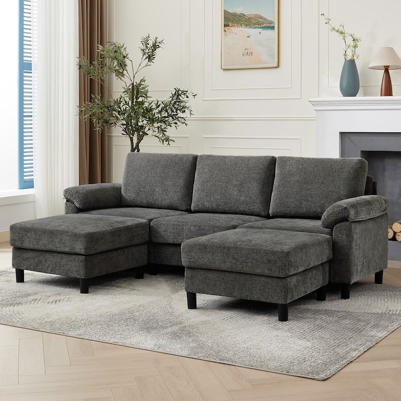 U-Shaped Chenille Upholstered Modular Sectional Sofa Couch with 2 Ottomans