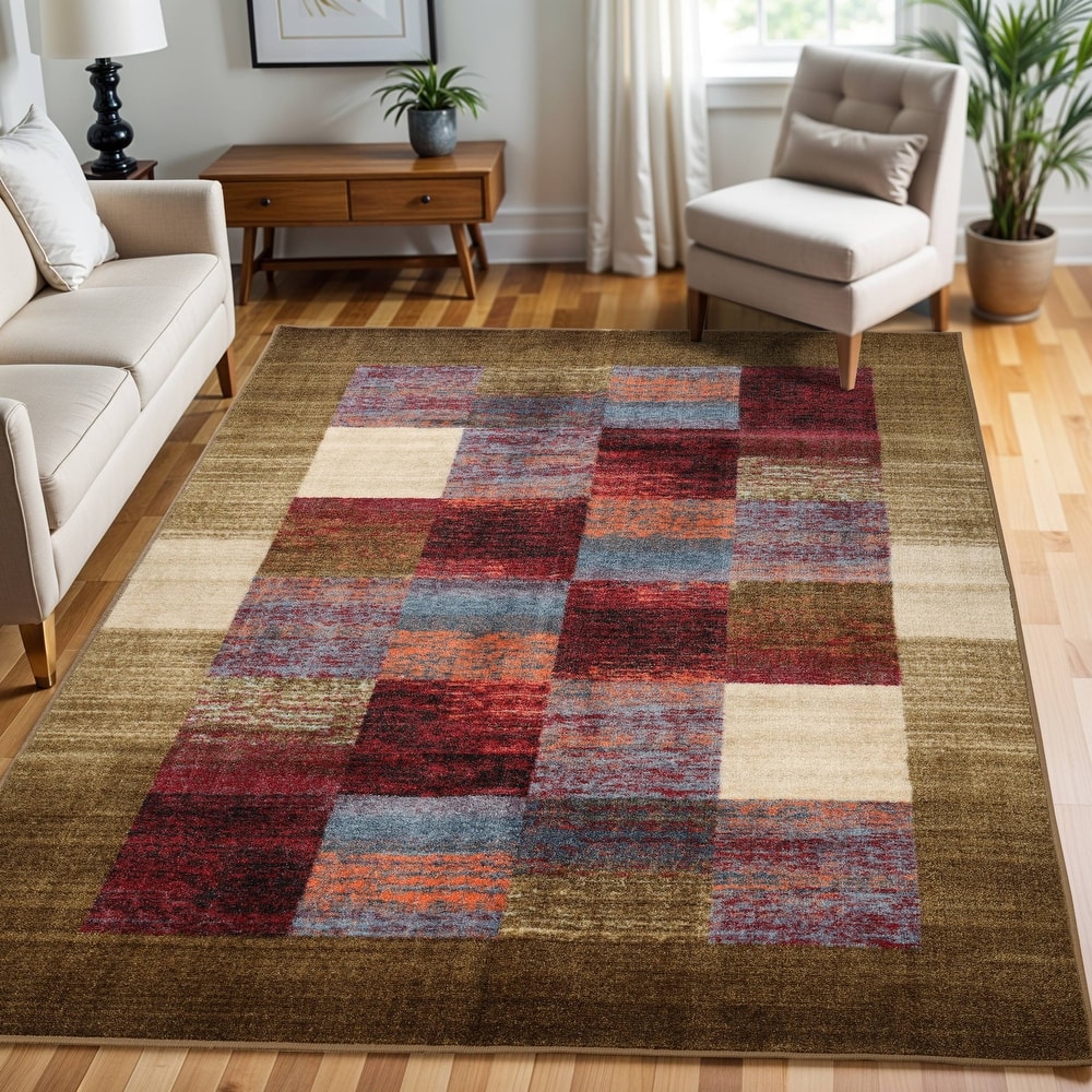 Superior Lockwood Color Block Checkered Non-Slip Indoor Area Rug