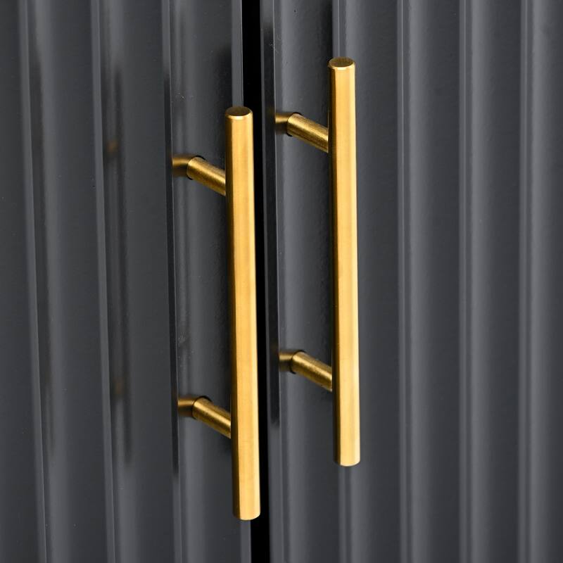 63.1"Modern 4-Vertical Wavy Slatted Doors Sideboard,Storage Cabinet With Elegant Design, Solid Wood Legs, Metal Handles