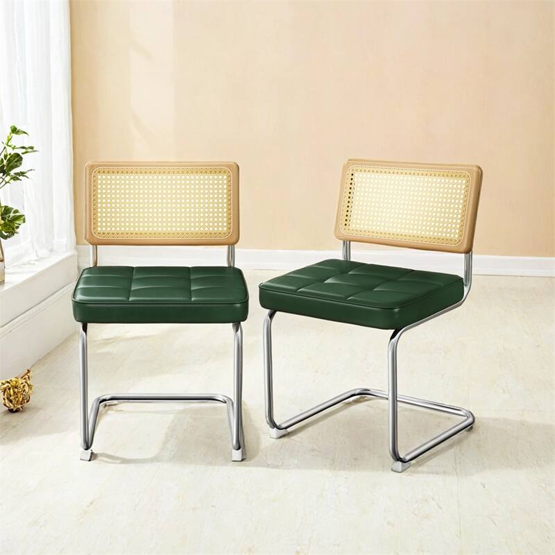Natural Rattan Dining Chairs,Dining Room Chair w/Solid Wood Back,2 PCS