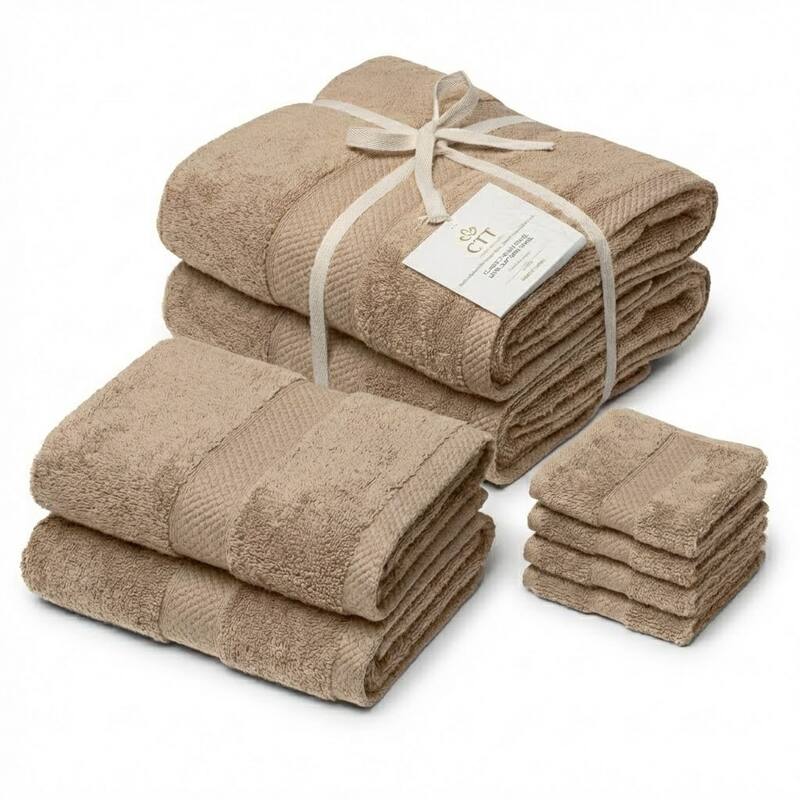 MADISON 8-Piece Cotton Turkish Towel Set Soft Absorbent Bath, Hand Towels & Washcloths - 8-Piece - Beige