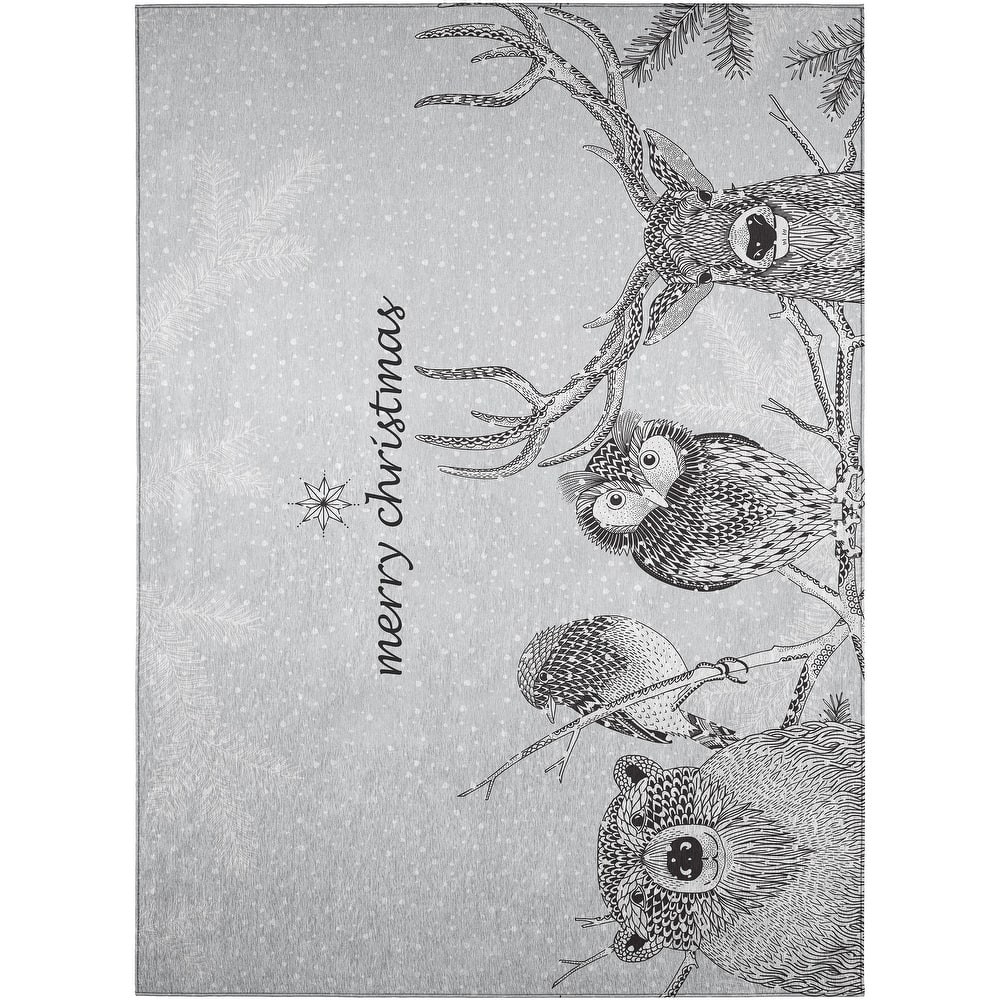 Indoor/ Outdoor Cozy Winter Gray Washable Christmas Animals Rug