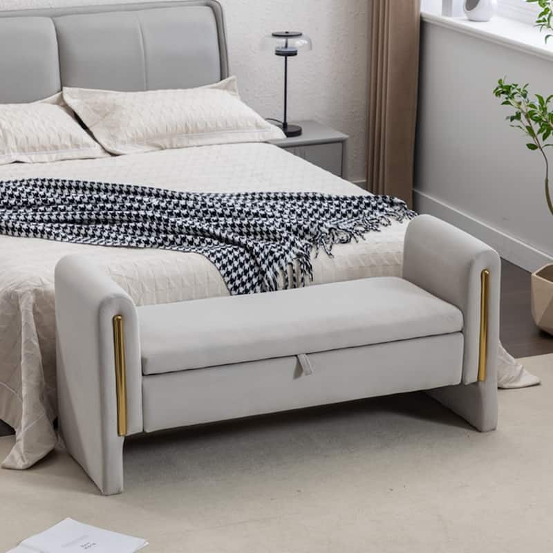 Storage Bench Bedroom Bench With Gold Metal Trim Strip