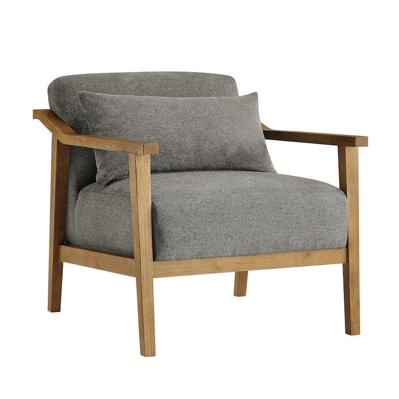 Rhyl Wood Arm Accent Chair with Lumbar Accent Pillow by Greyson Living - Charcoal