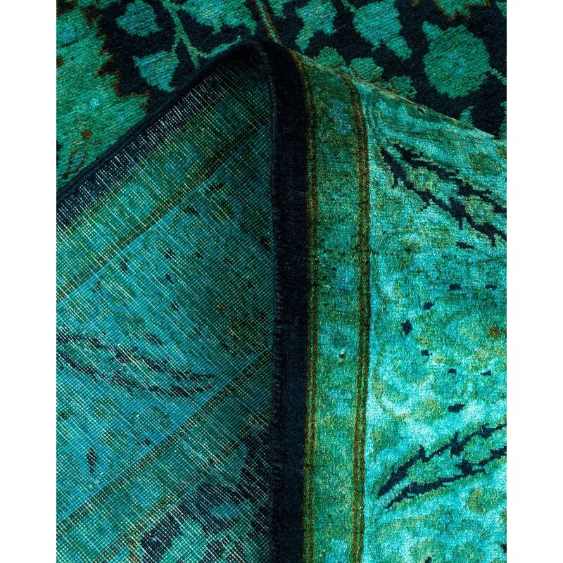 Overton Hand Knotted Wool Vintage Inspired Modern Contemporary Overdyed Green Area Rug - 3' 2" x 12' 0"