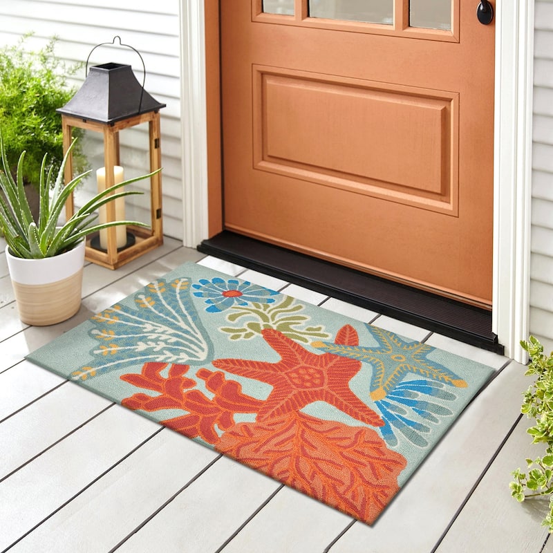 Liora Manne Ravella Ocean Scene Indoor/Outdoor Rug Aqua 5' x 7'6"