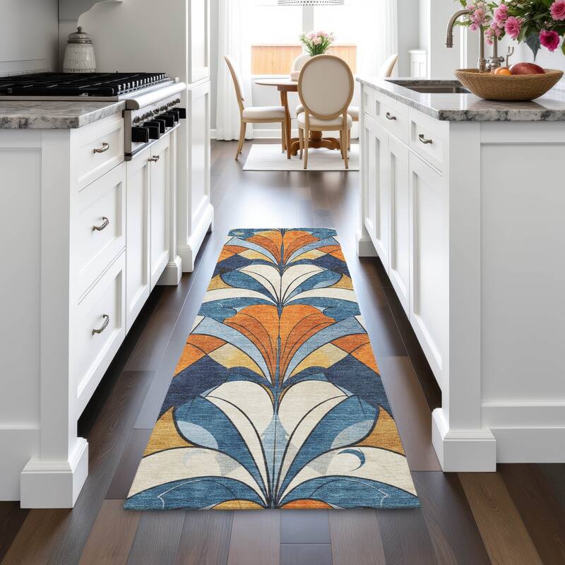 Machine Washable Indoor/Outdoor Modern Mosaic Chantille Rug