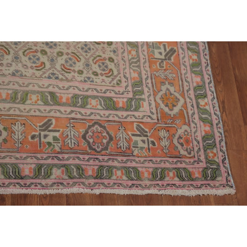 Geometric Tabriz Persian Vintage Area Rug Handmade Grey Wool Carpet - 7'9" x 10'0"