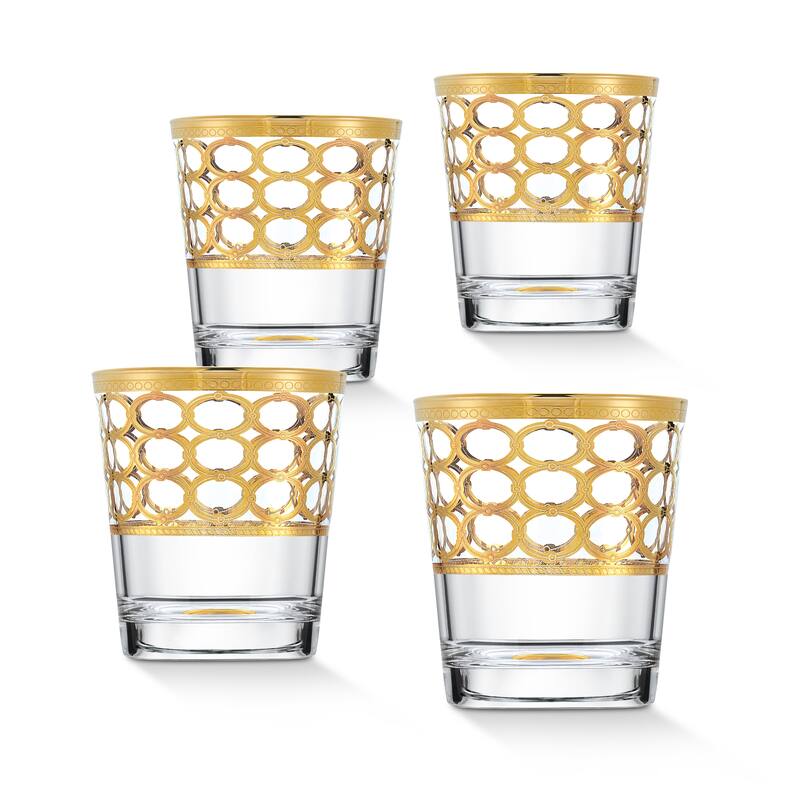 Lorren Home Trends Infinity Gold Ring Double Old Fashion, Set of 4