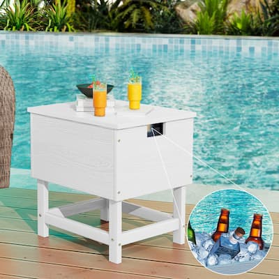 Outdoor Patio Weather Resistant HDPE Coffee & Side Table, Build-in Stainless Steel Cooler Bucket