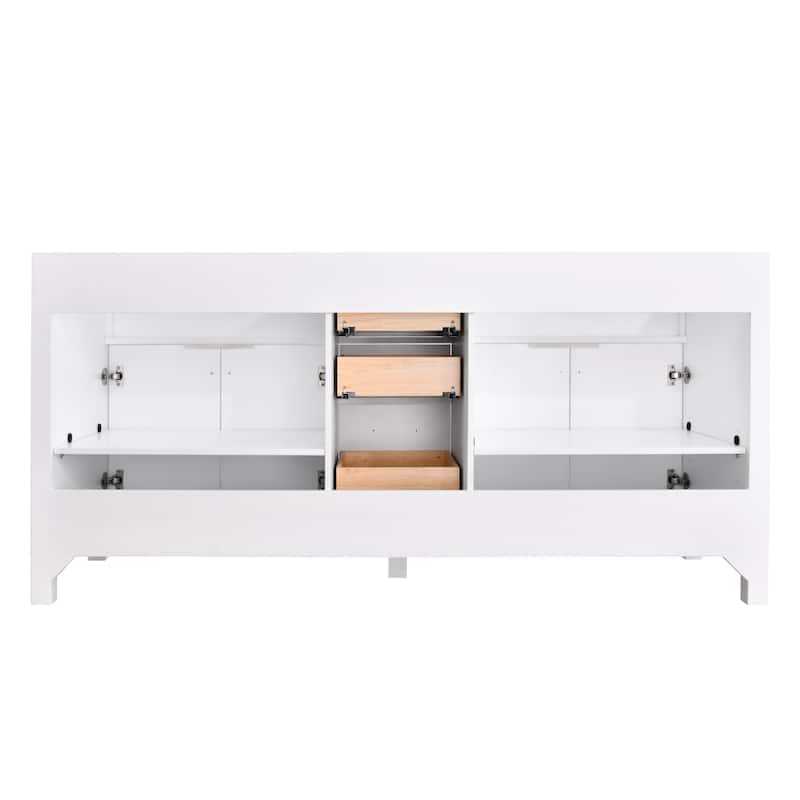 Prismatica Double Sinks Bathroom Vanity 72 in White, Marble Top & Splash