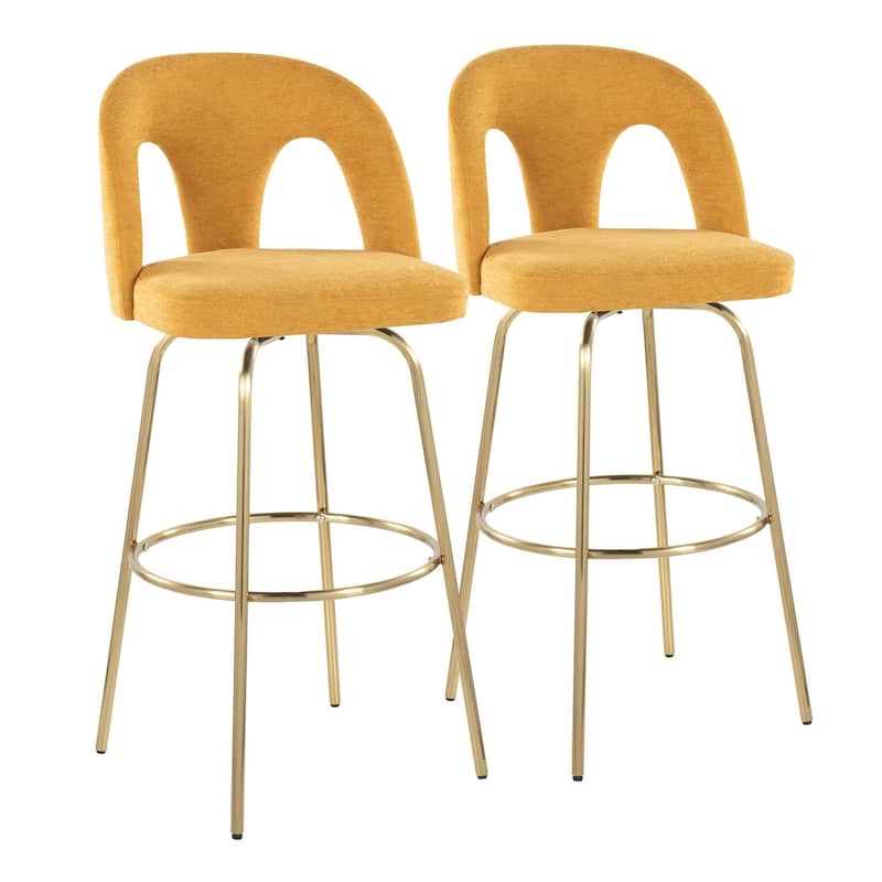 Ava Upholstered 30" Fixed-Height Barstool - Set of 2 - Yellow