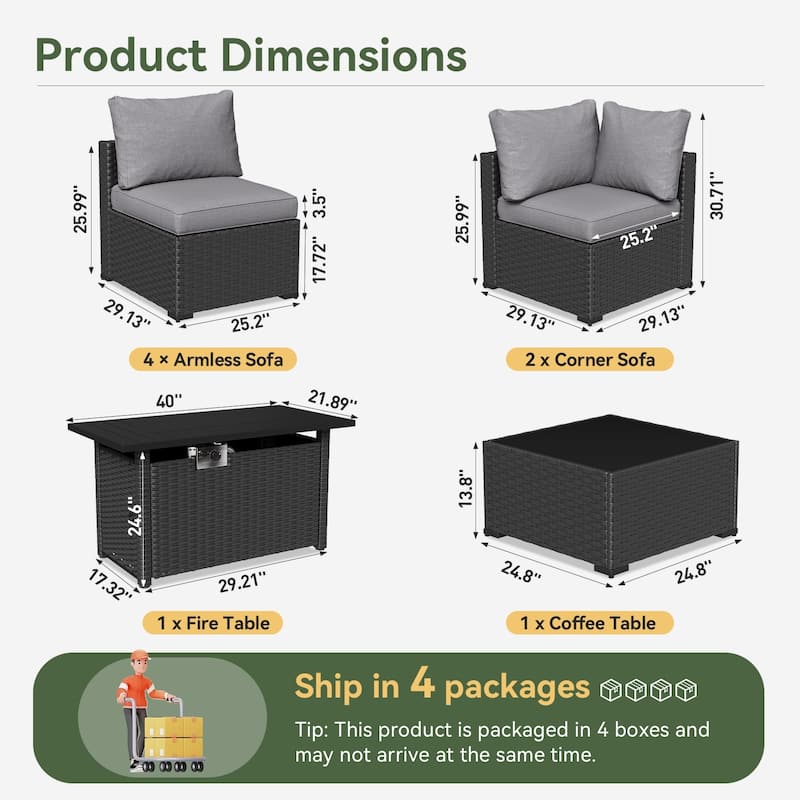 Wicker Rattan Patio Sectional Sofa Set