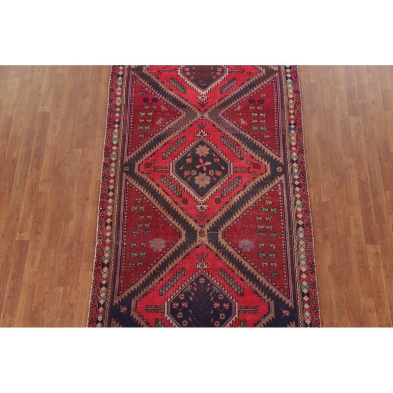 Hand Knotted Oriental 100% Wool Carpet Traditional Tribal Pink Meshkin Area Rug - 9' 11'' X 4' 7''