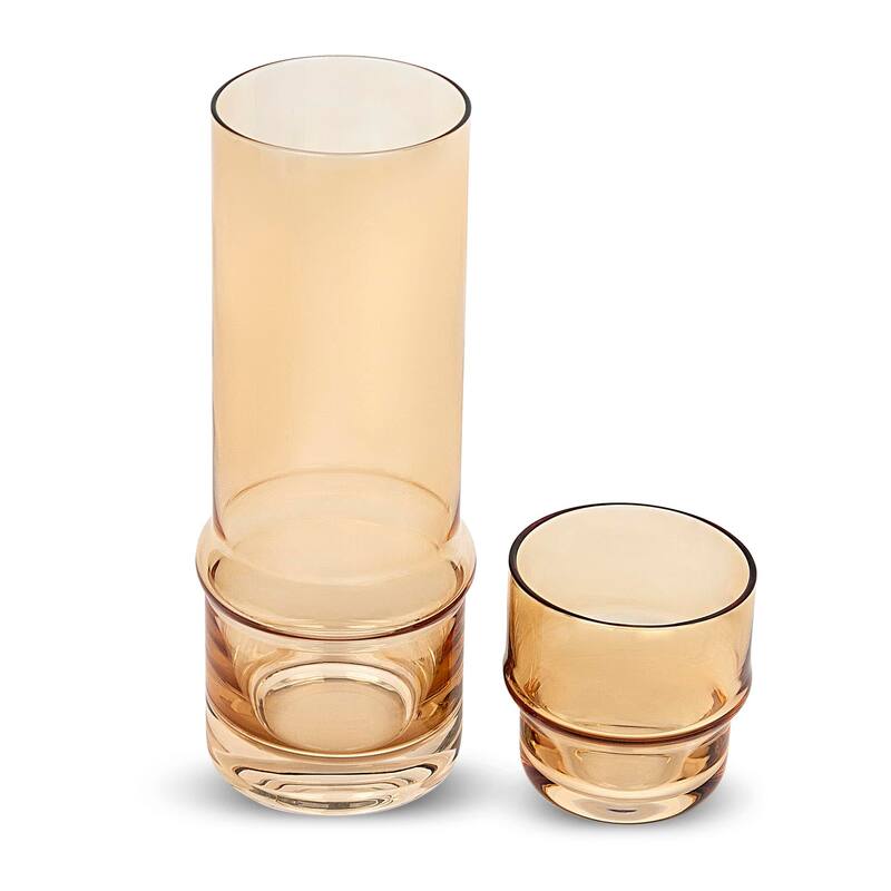 Elle Decor Bedside Water Carafe with Tumbler Doubles as Lid - 3.34" x 9.28" - Amber