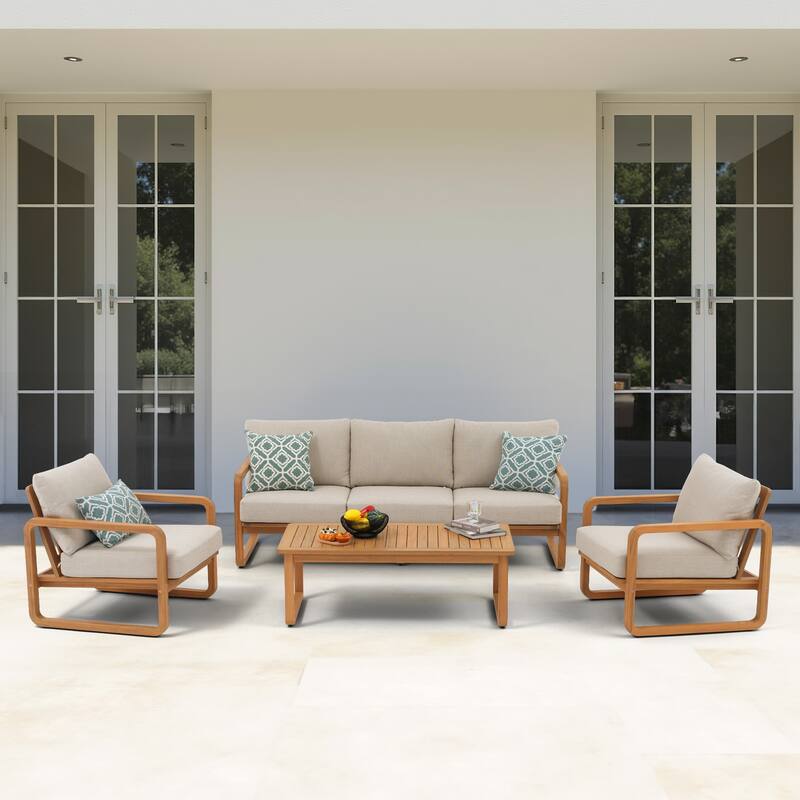 4-Piece Outdoor Conversation Set with Coffee Table in Acacia Wood