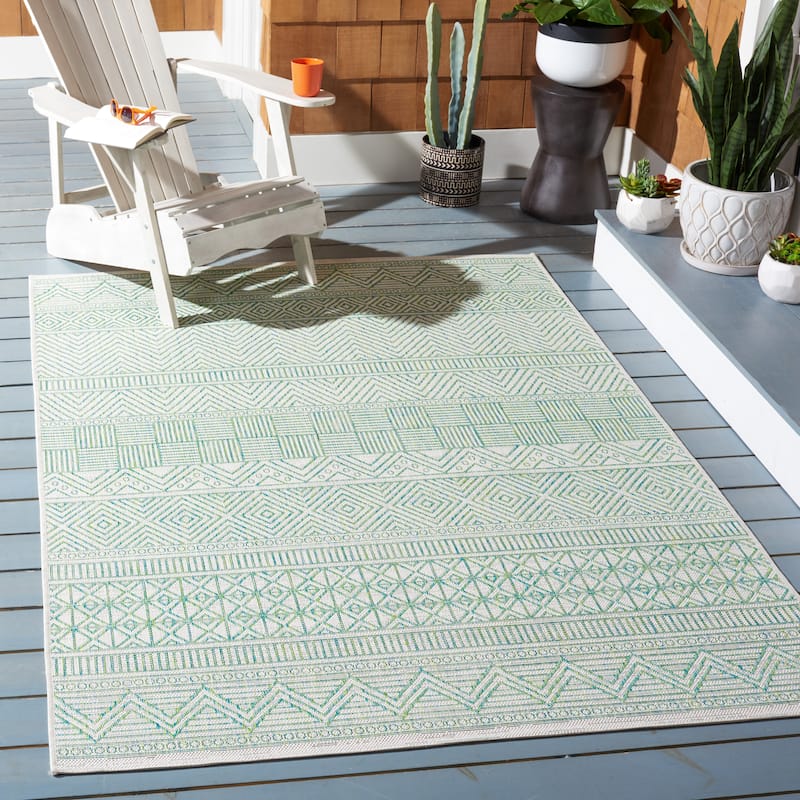 SAFAVIEH Courtyard Rozenn Indoor/ Outdoor Waterproof Patio Backyard Rug - 8' x 10' - Beige/Green