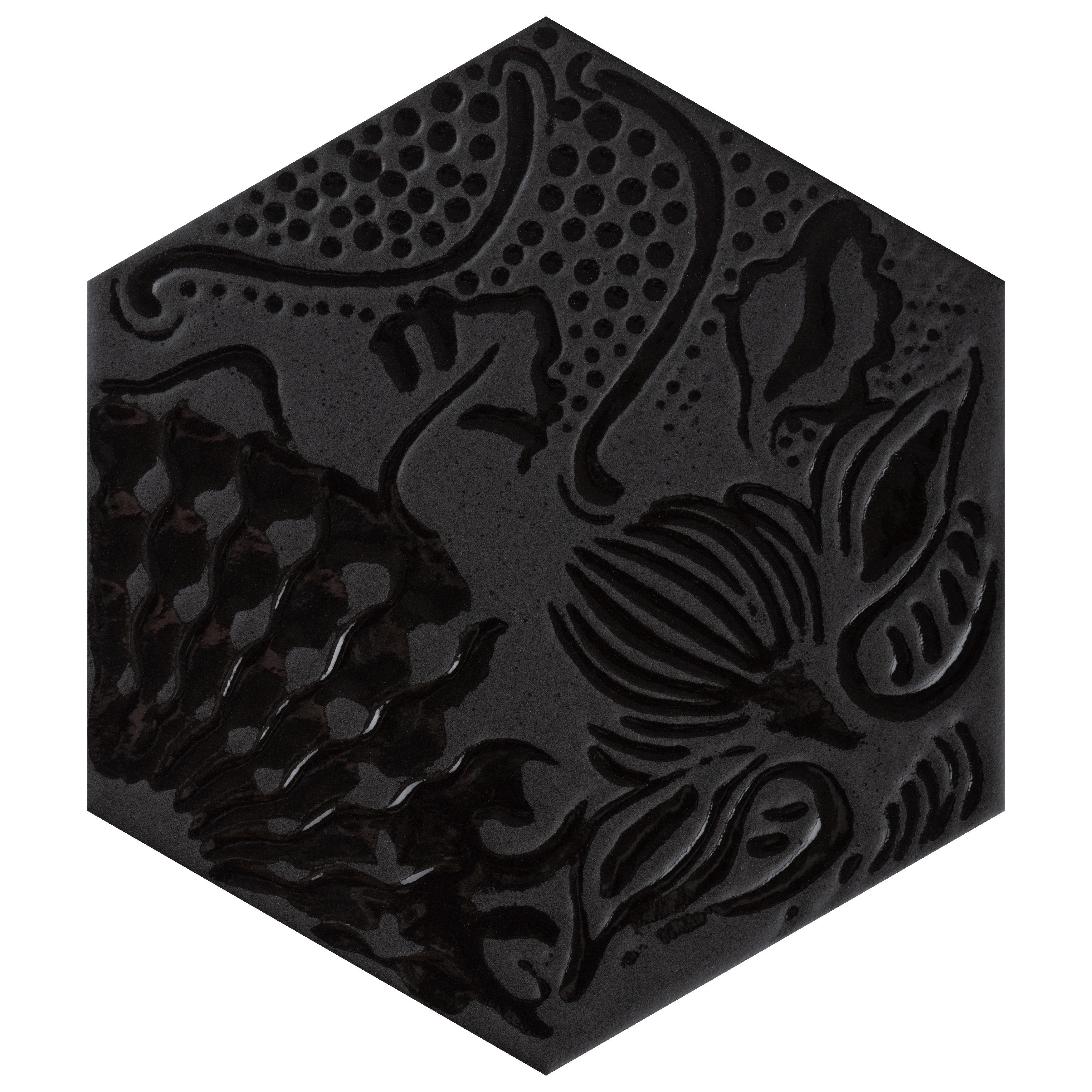 Gaudi Lux Hex Black 8-1/2" x 9-3/4" Porcelain Floor and Wall Tile