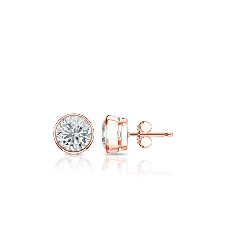 Auriya 14k Gold Lab Grown Round Diamond Stud Earrings 0.50 to 5.00 ct. tw. Bezel Push-Back (F-G VS) - Rose - 0.75 ct. tw.