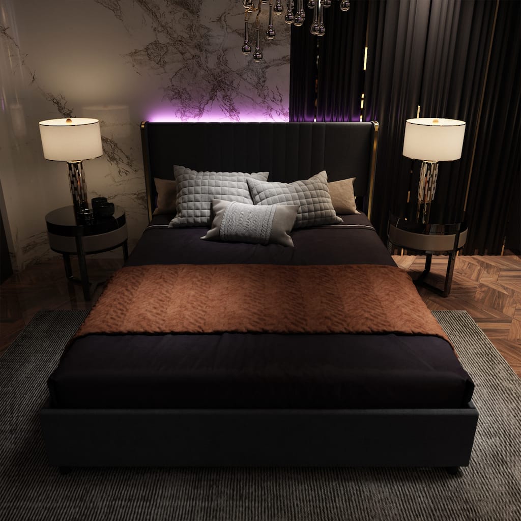 LED Platform Bed with Storage Drawer - Contemporary Bedroom Furniture