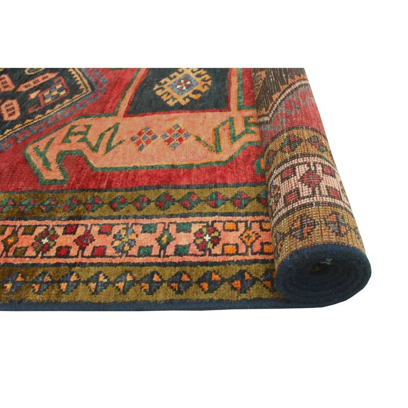 Fine Vintage Distressed Balthild Red/Charcoal Runner - 3'10" x 12'3"