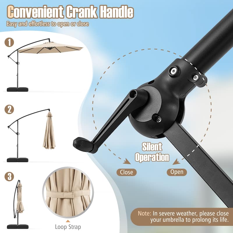 10 Feet Patio Offset Umbrella with Weighted Base 360° Tilt Cantilever Shade for Deck and Garden