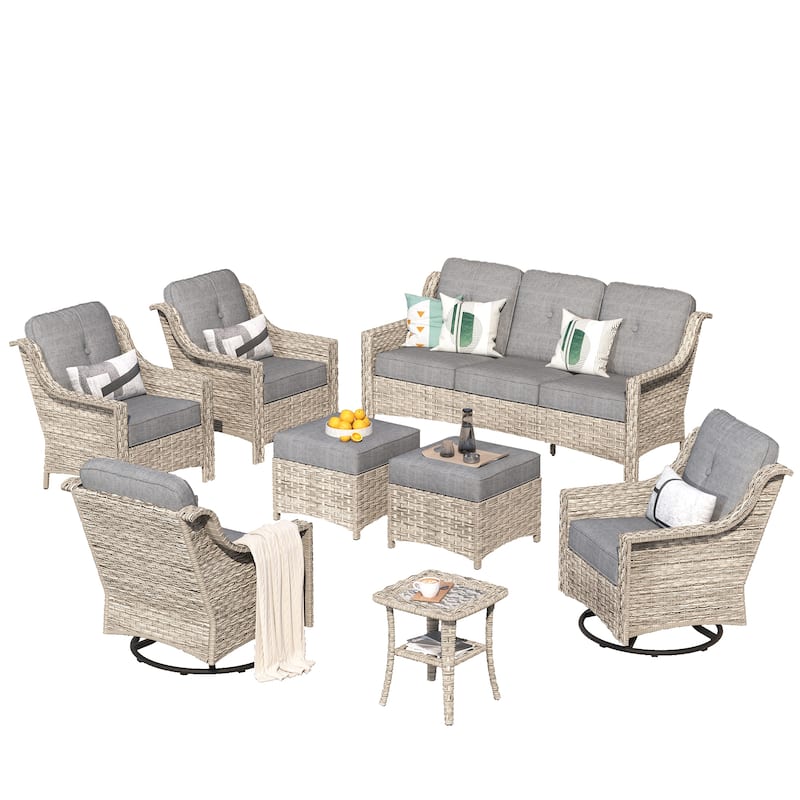 XIZZI 8-piece Patio Furniture Set Wicker Outdoor Seating Swivel Chairs