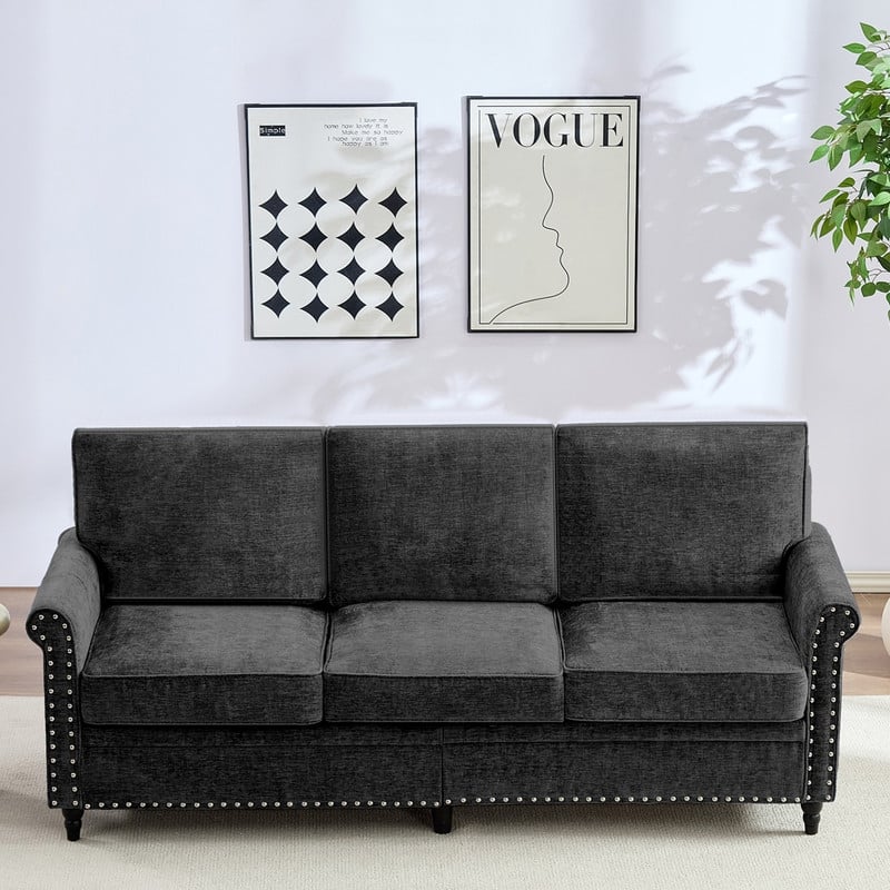 Mixoy Chenille Living Room Sofa,Modern 3-Seater Sofa Couch,Unique Riveted Look
