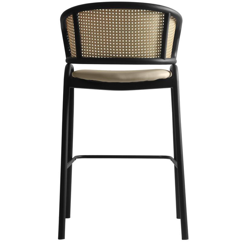 LeisureMod Ervilla Modern Wicker Leather Bar Stool with Curved Back & Stainless Steel Frame for Home & Kitchen