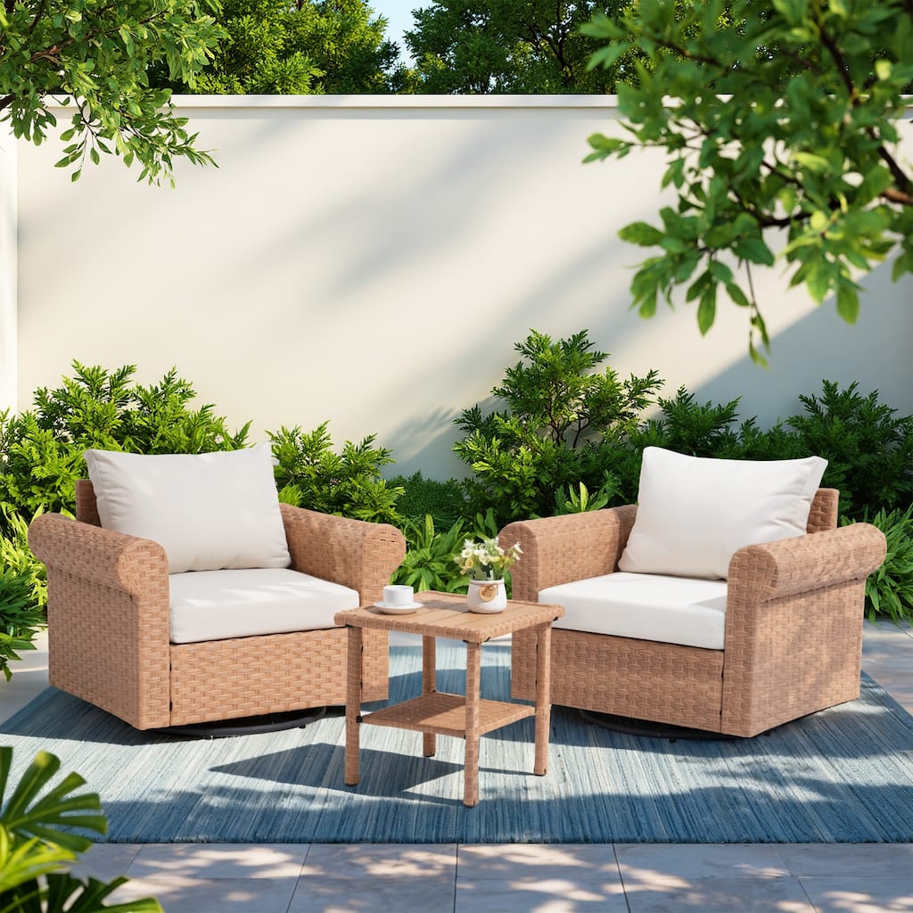 Outdoor 3-Pieces Swivel PE Rattan Patio Conversation Set