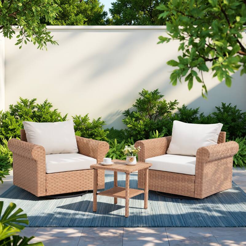 Outdoor 3-Pieces Swivel PE Rattan Patio Conversation Set - Beige