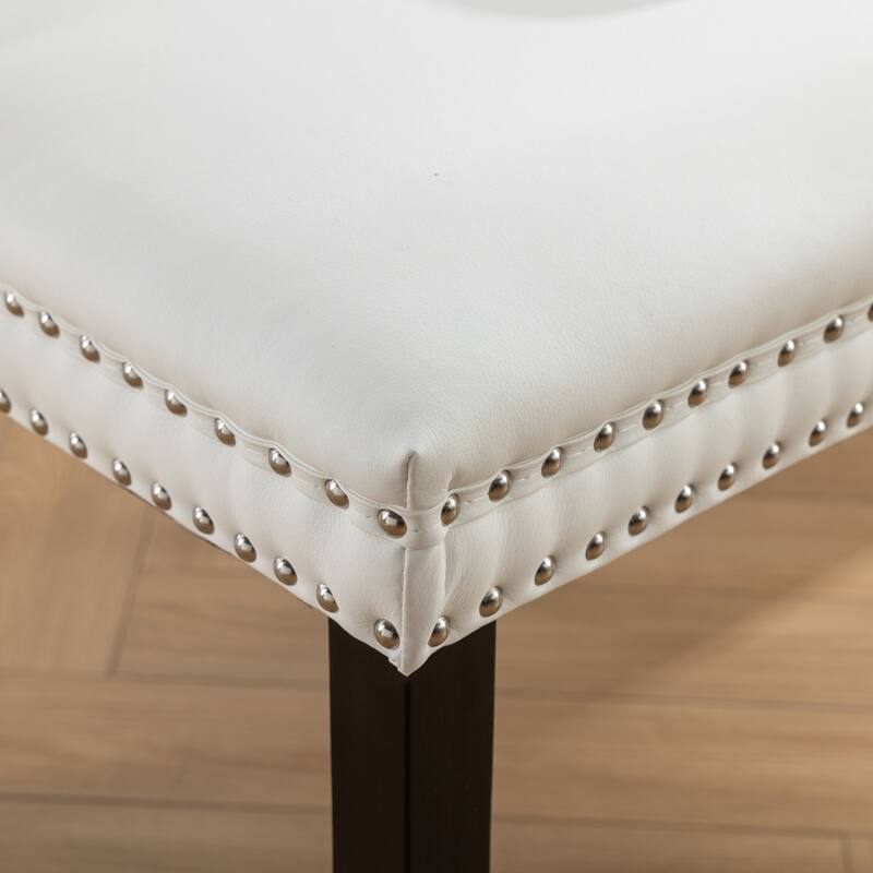 Set of 2 PU and Velvet Upholstered Dining Chair with Wood Legs
