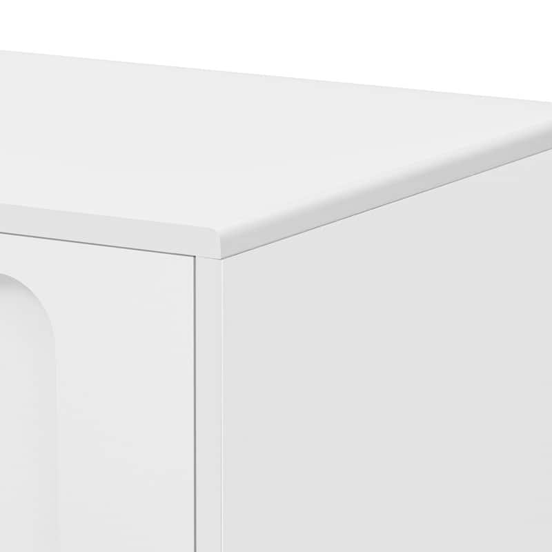 Modern TV Stand for TVs up to 80 Inches, Entertainment Center with Glass Door and 2 Drawers, Wood Long Storage Cabinet