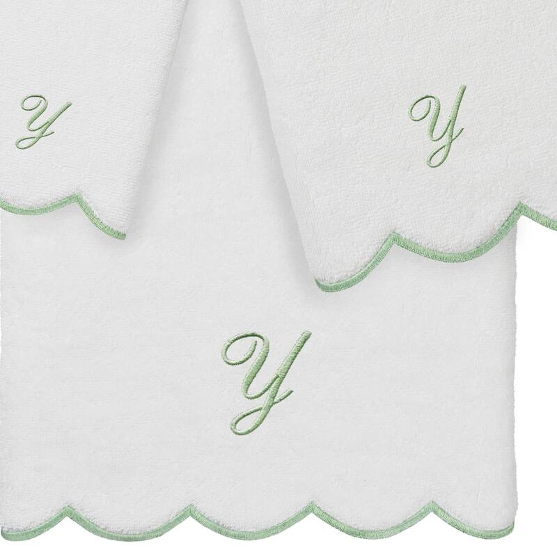 Authentic Hotel and Spa 100% Turkish Cotton Green ADORNIA Scallop Personalized 3 Piece Towel Set - 3 Piece Set