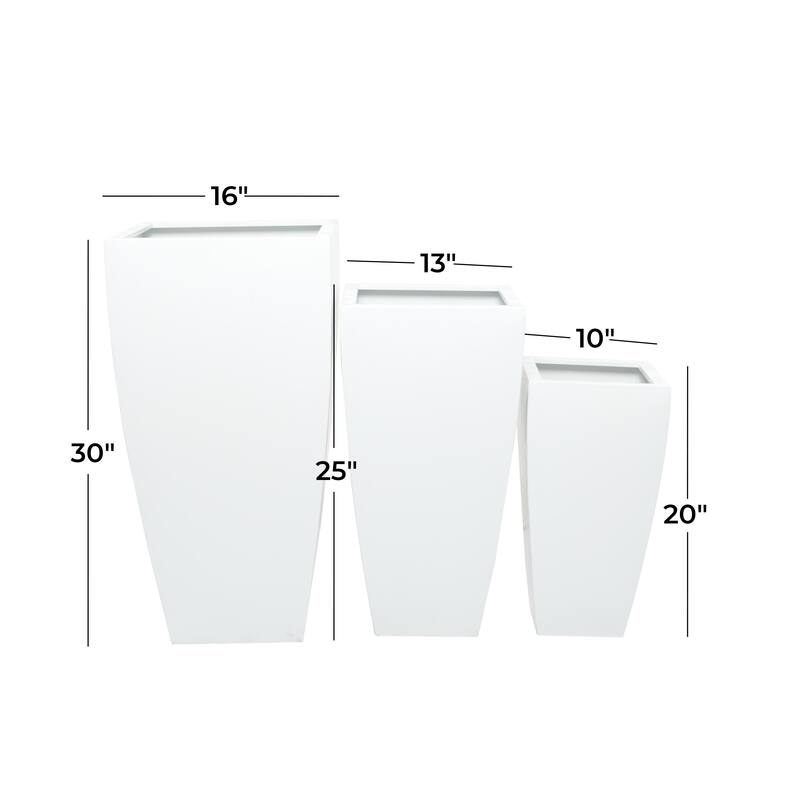 Metal Light Weight Indoor Outdoor Planter with Tapered Base and Fluted Design - Set of 3 White - Roche River Decor