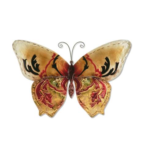 Handmade Goldtone and Red Metal and Capiz Butterfly Wall Art