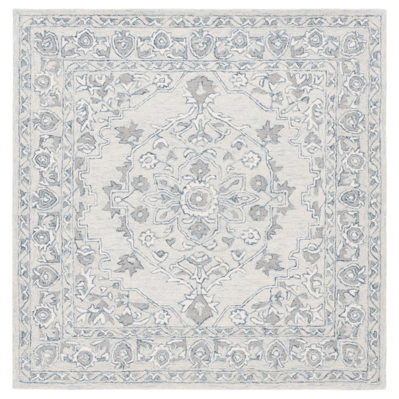 SAFAVIEH Handmade Micro-Loop Torbjorg Wool Rug - 5' Square - Light Blue/Ivory