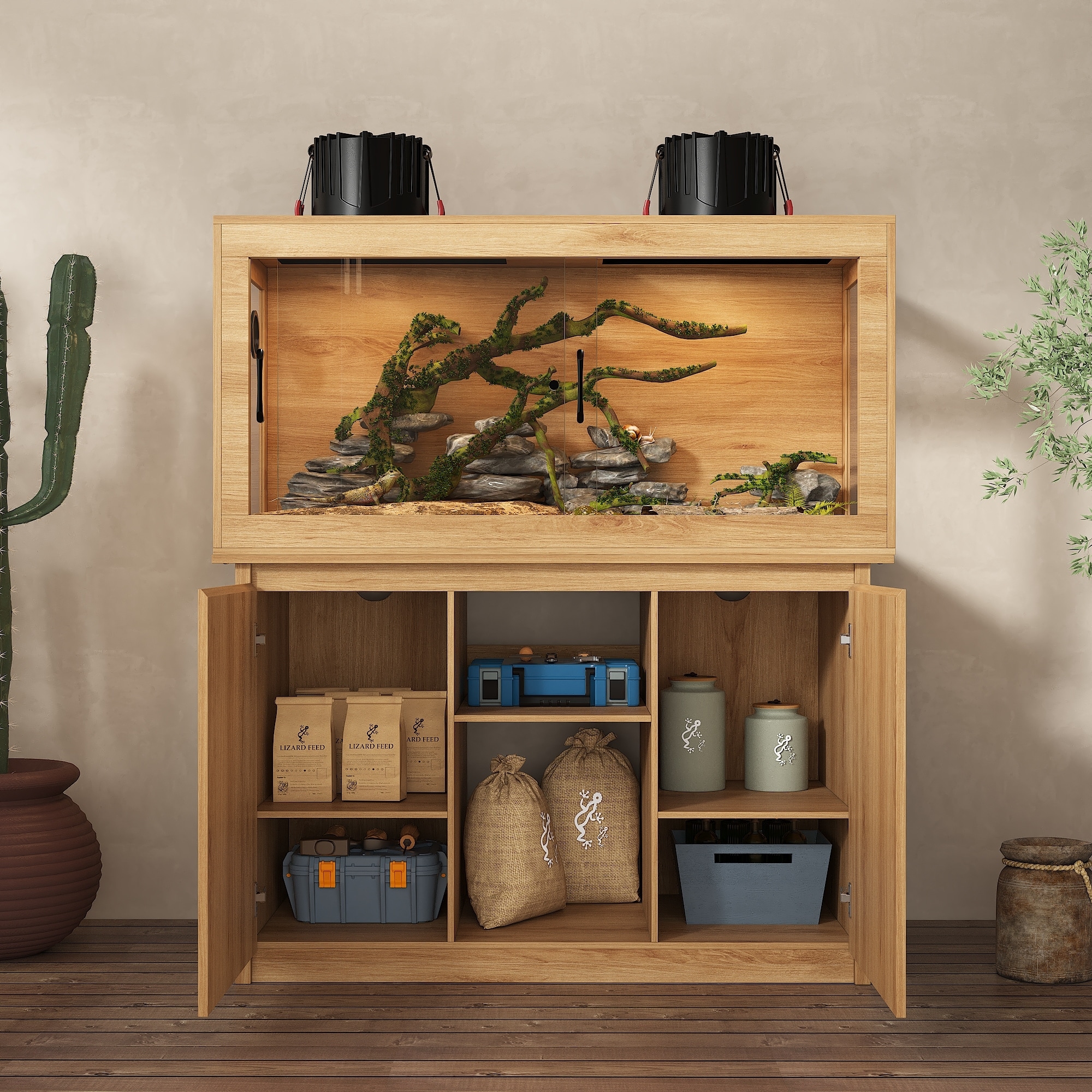 Large Reptile Terrarium Kit,Upgrade Tempered Glass,Mesh Roof Door,Sliding & Lock,for Lizard/Gecko