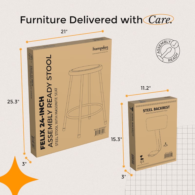 Hampden Furnishings Felix Collection Steel Stool with Backrest, AssemblyReady