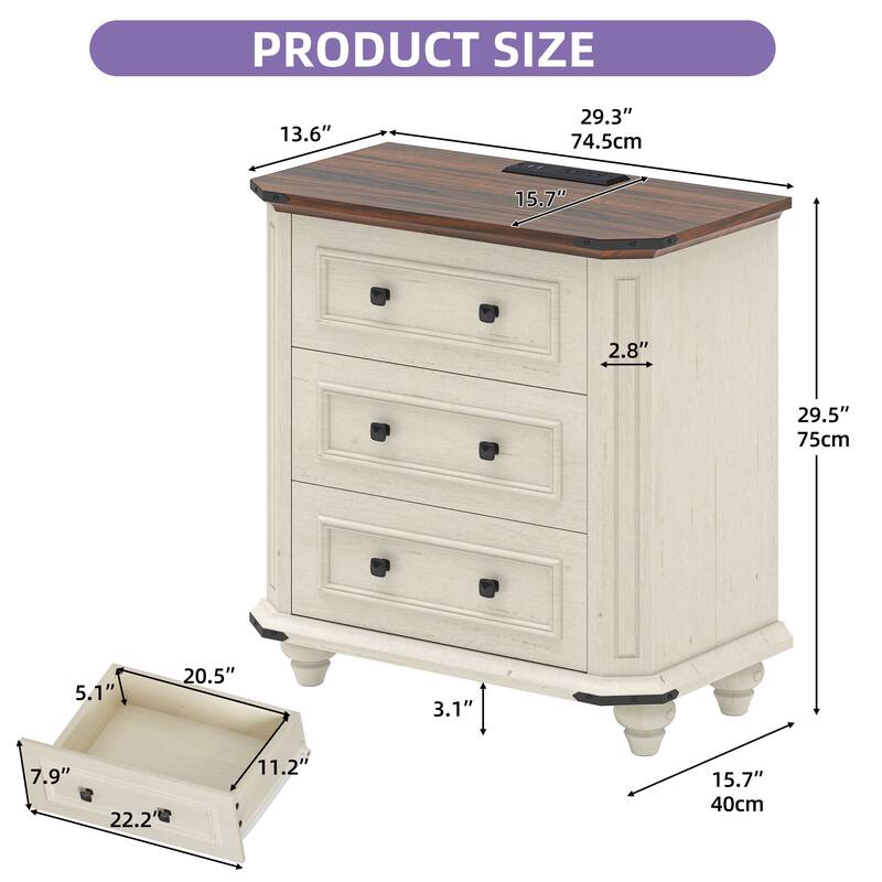 Farmhouse End Table, Sofa Side Table with Charging Station