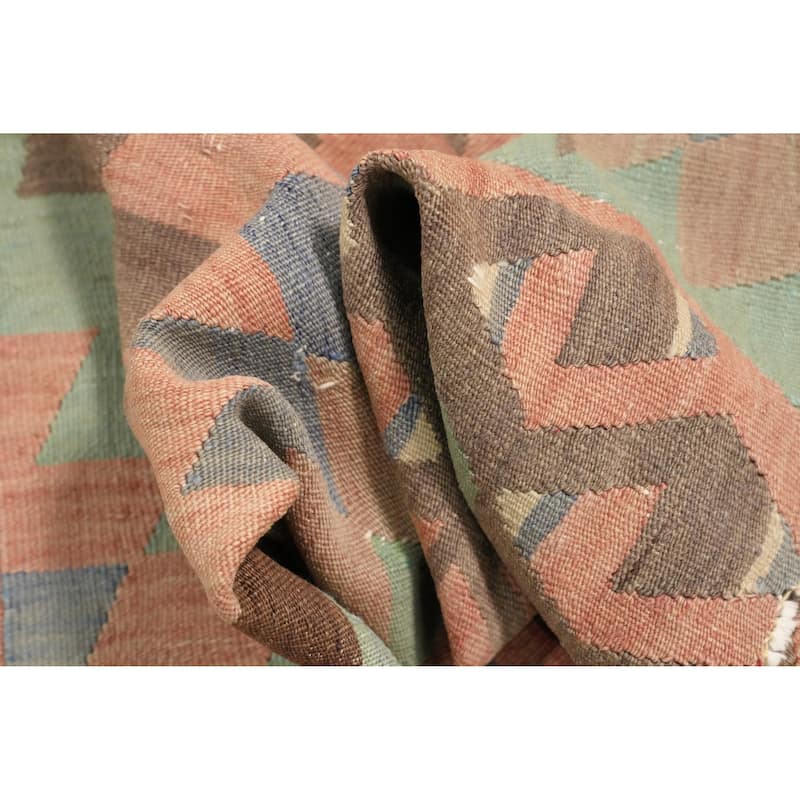 Hand Woven Oriental 100% Wool Carpet Southwestern Tribal Green Kilim Area Rug - 9' 6'' X 4' 10''