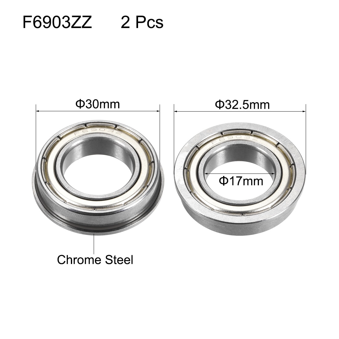 Flange Ball Bearing Double Metal Shielded (GCr15) Chrome Steel Bearings, Deep Groove Ball Bearings