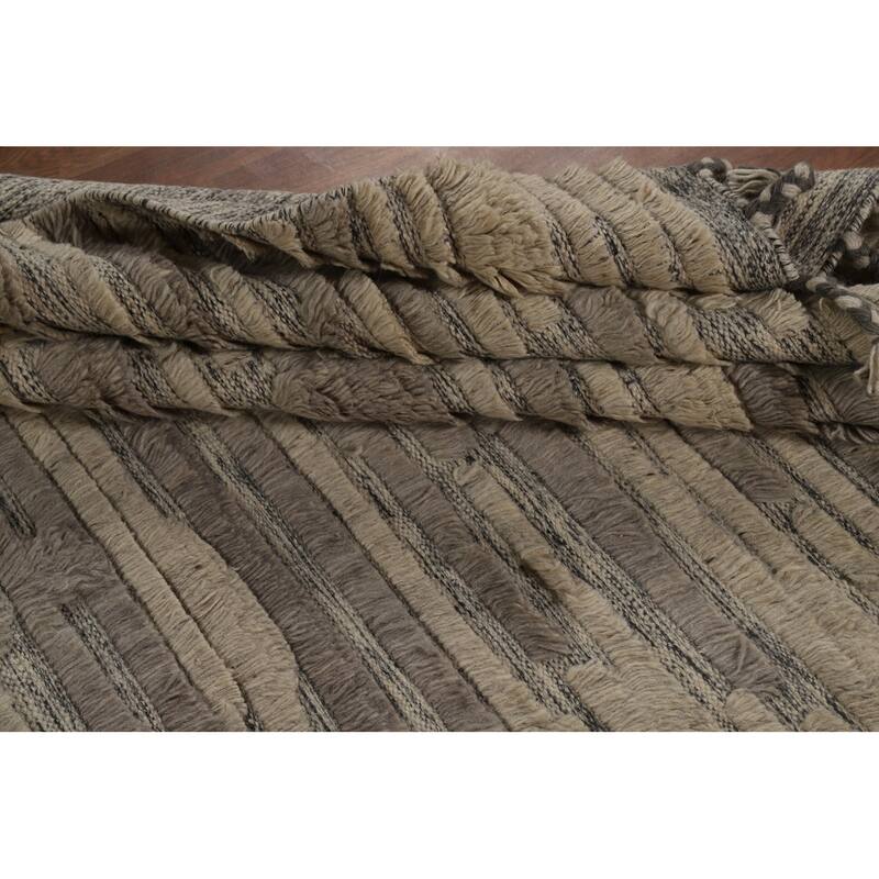 Striped Moroccan Shaggy Oriental Area Rug Handmade Wool Carpet - 5'8" x 8'3"