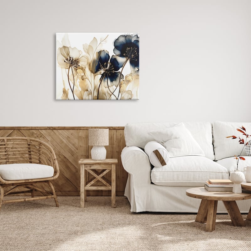 Stupell Navy & Gold Flowers Canvas Wall Art Design by LSR Design Studio