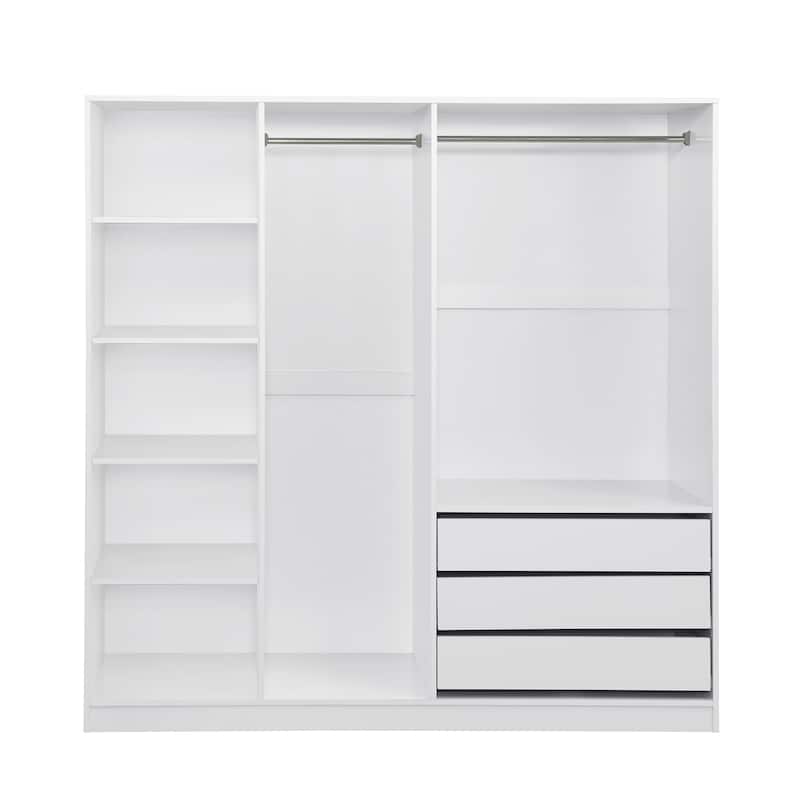 Open Armoire Wardrobe with 3 Drawers 67.70 Inch Freestanding Wardrobe with Clothes Rail Wooden Bedroom Storage Cabinet