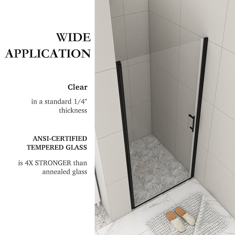 30/32/34/36 Inch Semi-Frameless Pivot Shower Door with Clear Tempered Glass